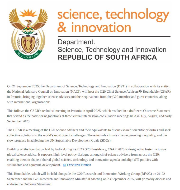 South Africa to host final G20-CSAR of its Presidency